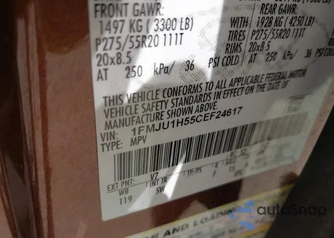 2012 Ford Expedition King Ranch z USA, uszkodzony, nr VIN 1FMJU1H55CEF24617